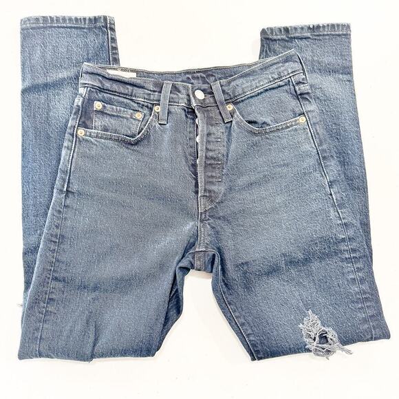 Levi's 501 Short Charcoal Black Denim Jeans Straight Leg Ripped Size 24 x 28 - Picture 2 of 8